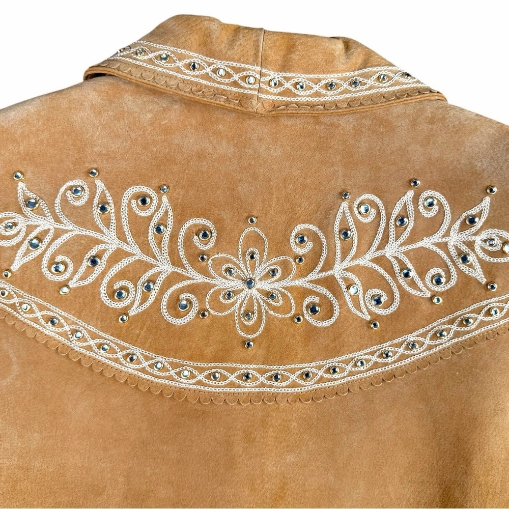 Cripple Creek Western Leather  Embroidered & Jeweled Tan Jacket Women’s Size XL - Picture 10 of 12